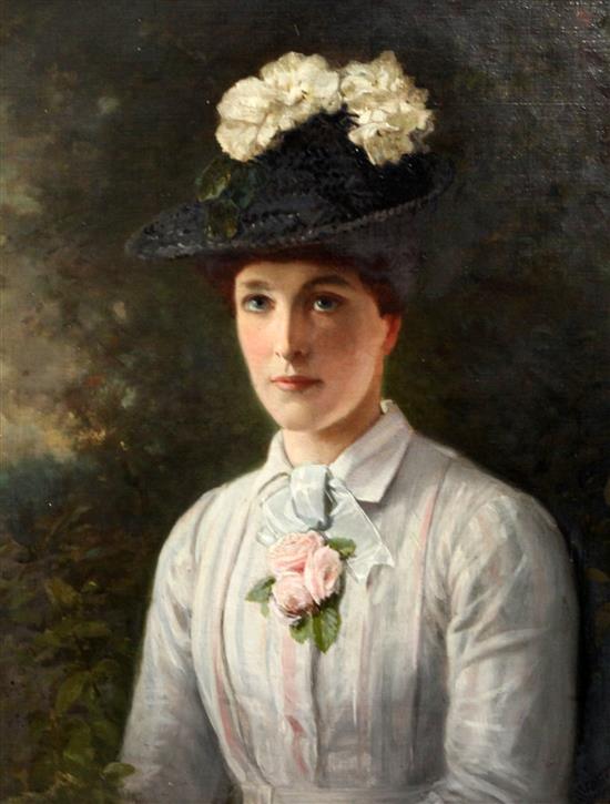 J. Wallis Portrait of a young lady wearing flowers in her hat